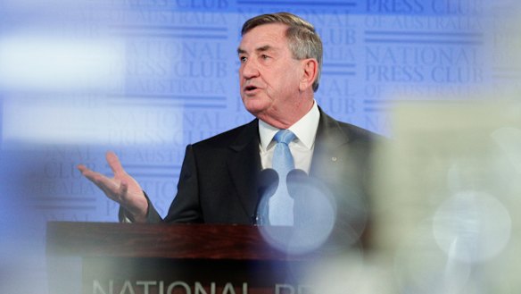 John Lord, Chairman of Huawei Technologies Australia, addresses the National Press Club of Australia in Canberra in June. 