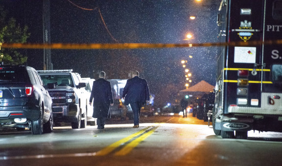 FBI investigators at the Tree of Life Congregation in the Squirrel Hill section of Pittsburgh.