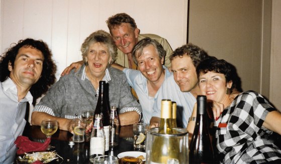 Jean-Paul Delamotte with Margaret Whitlam (at the Whitlams'), with Tom Thompson, Ross Steele, Frank Moorhouse and Kay Suters.
