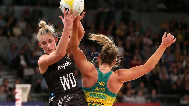 Michaela Sokolich-Beatson of the Silver Ferns (left) during the recent Quad Series.