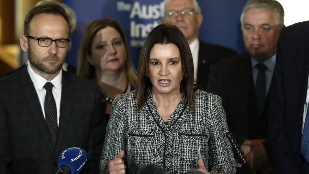 'I've had a gutful': Jacqui Lambie joined other crossbenchers in backing a federal anti-corruption commission "with teeth".