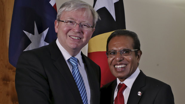 Then president of East Timor Taur Matan Ruak with then Australian prime minister Kevin Rudd in 2013.