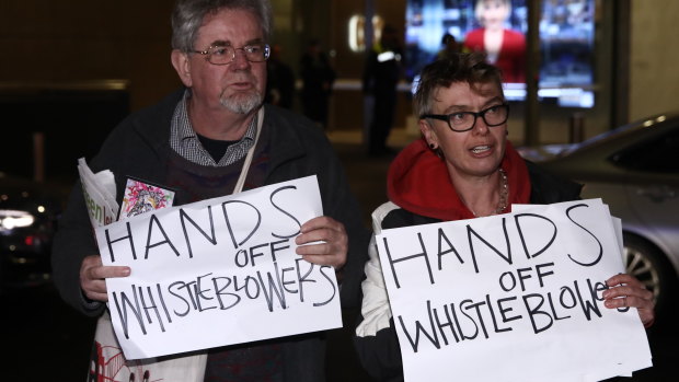 Protestors at the ABC in Sydney during the Australian Federal Police raid on Wednesday. 