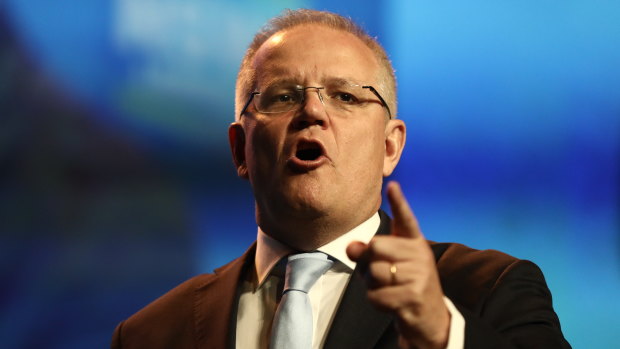 Prime Minister Scott Morrison speaks at the NSW Liberal Party Conference in Sydney on Saturday.