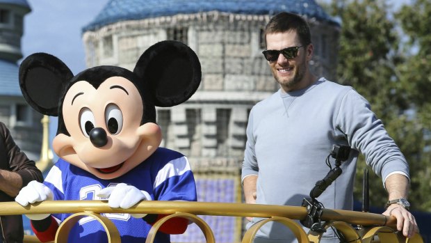 Celebration: Tom Brady at Disneyland following his sixth Super Bowl win earlier this month.