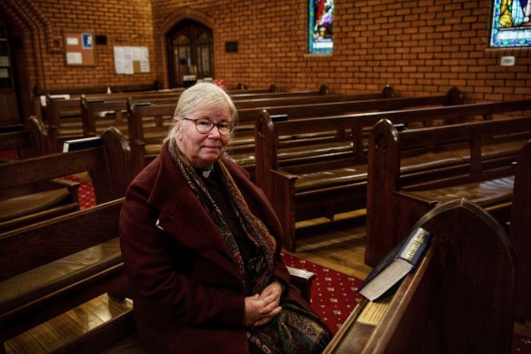 Reverend Fran Grimes inside the Anglican Church of Saint Paul in Korumburra.