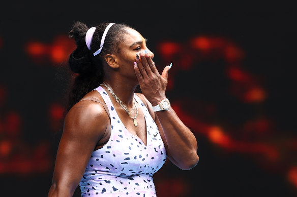 Serena Williams reacts after losing in the third round.