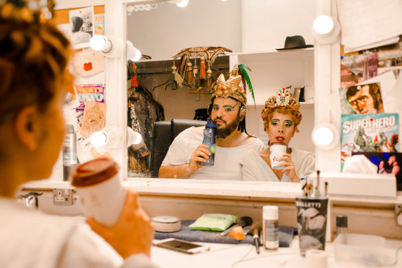 Paul Tabone and Lara Martins, who played Carlotta Giudicelli in The Phantom of the Opera, pose in their dressing room in London. The entire cast has been released because of coronavirus.