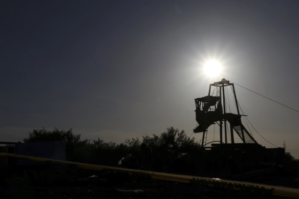 A tower that is used by the rescue team to enter to the mine where miners are trapped in Coahuila state, Mexico.