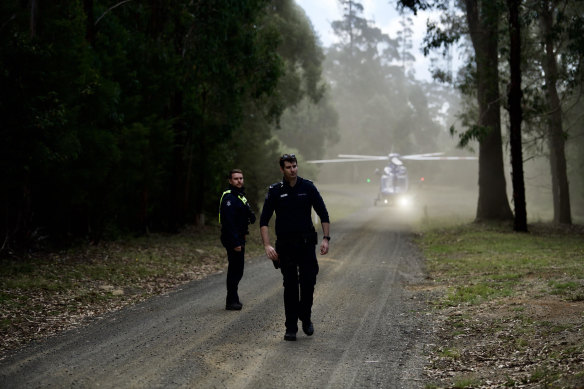 Police officers at the command centre at Blairs Hut on Thursday afternoon.