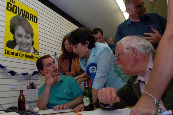 David Barnett, right, with wife Pru Goward at her Goulburn electoral office with campaign director Martin Laverty, left, in 2007