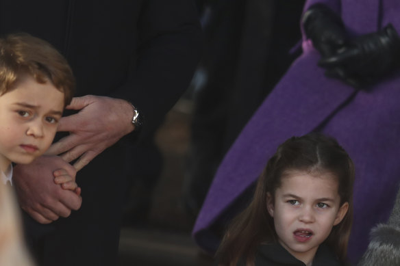 Prince George and Princess Charlotte attended their first Christmas morning service with the royal family.