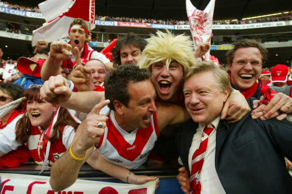 Former Swans chairman Richard Colless during 2005 premiership celebrations.