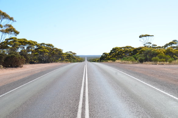 The unending straight road across the Nullarbor.