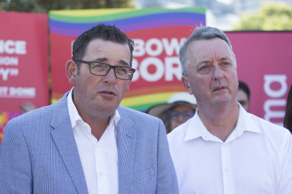 Premier Daniel Andrews with Health Minister Martin Foley at last year's St Kilda Pride March.