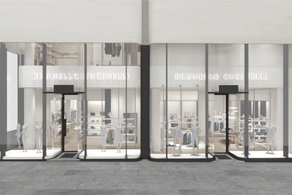 Renders of the new Brunello Cucinelli store at 25 Martin Place.