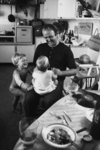 John Olsen with Tim (left) and baby Louise in Watsons Bay in 1964.