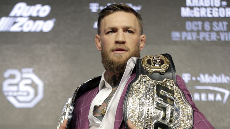 Showman: Conor McGregor relishes the spotlight ahead of his return to the octagon.