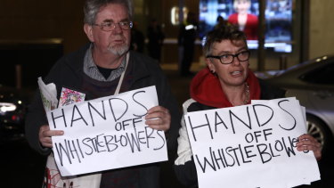 Protestors at the ABC in Sydney during the Australian Federal Police raid on Wednesday. 