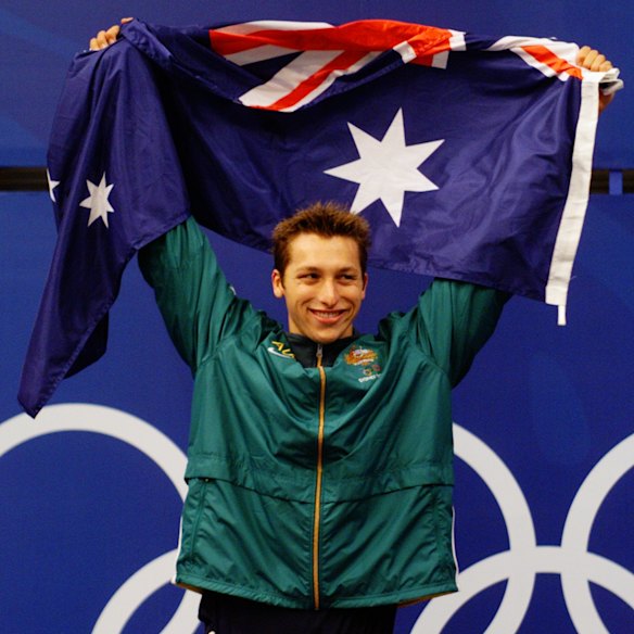 Ian Thorpe at the Sydney Olympics after winning the 400m final in world record time.