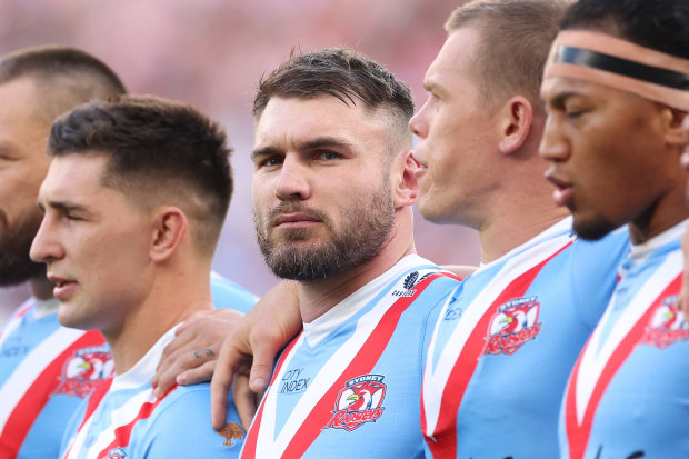 Angus Crichton on his return to the NRL on Anzac Day last year.