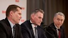 BHP’s new chief executive Brandon Craig, chairman Ross McEwan and departing chief executive Mike Henry.