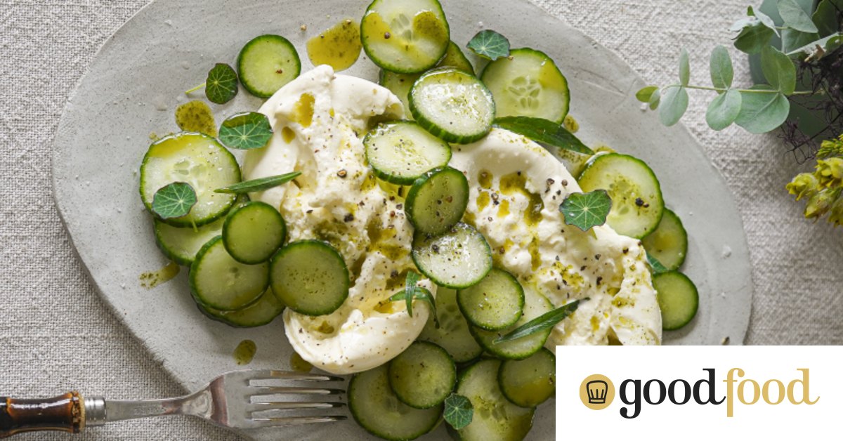 Burrata with cucumber and cumin herb oil