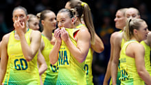 The dejected Diamonds after losing their Commonwealth Games semi-final against Jamaica.