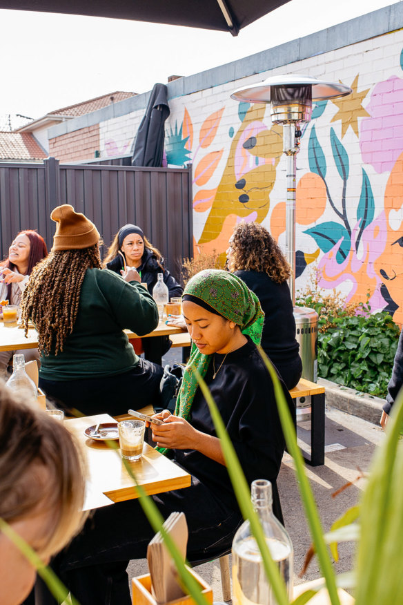 Migrant Coffee’s colourful courtyard.