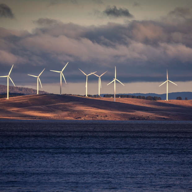 Wind turbines at Lake George near Canberra.