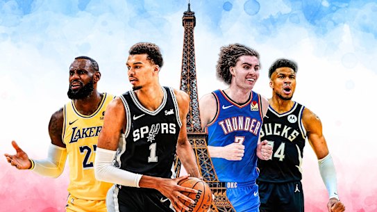 LeBron James, Victor Wembanyama, Giannis Antetokounmpo and Josh Giddey.