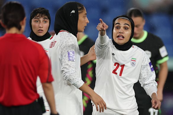 Golnoosh Khosravi during Iran’s Asian Cup clash with the Matildas on the Gold Coast.