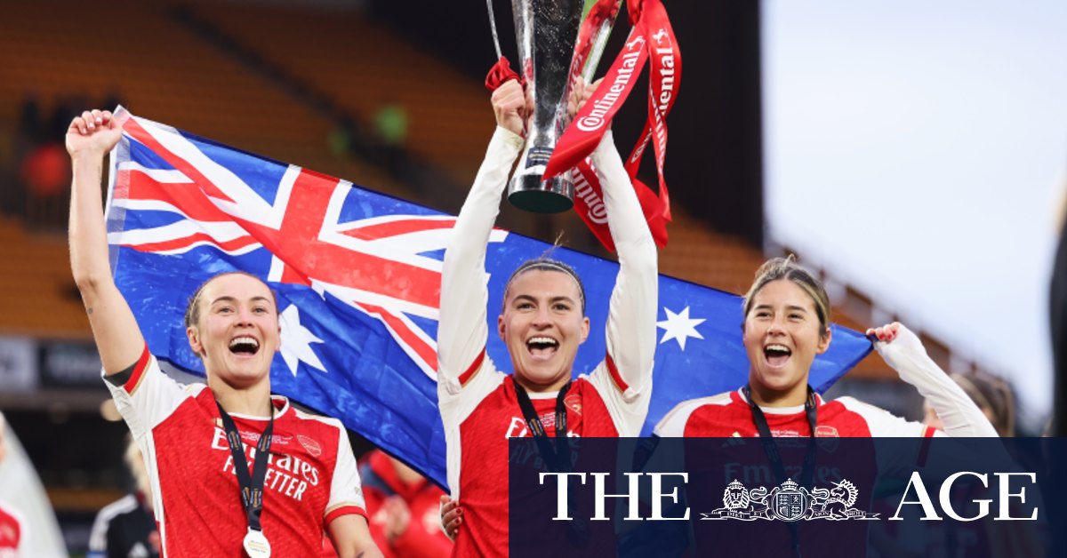 Matildas Trio Caitlin Ford, Steph Catley र Kyra Cooney-Cross ले चेल्सीमाथि आर्सनलको लिग कप जितको उत्सव मनाए