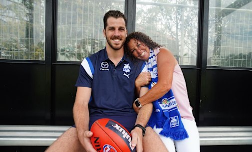 Footballer Tristan Xerri and his mother Lydia Xerri at North Melbourne football club’s Arden Street oval. 