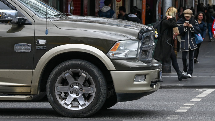 A RAM truck stopped over a pedestrian crossing in Melbourne’s CBD.