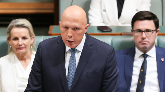 Opposition Leader Peter Dutton during the federal budget reply speech at Parliament House in Canberra