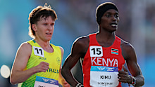 Isaac Beacroft and Stephen Ndangiri Kihu during the men’s 10,000 race walk final.