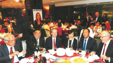 Then federal and state Labor leaders Bill Shorten and Luke Foley attend a  fundraiser, along with Mr Huang (second from right) and former Labor MP Ernest Wong (second from left). 