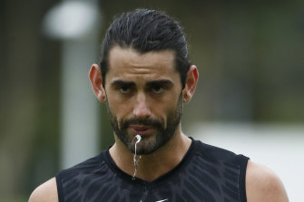 Brodie Grundy at a February training session. 
