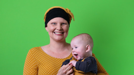 Brisbane mum Kymme Davey was diagnosed with breast cancer while 35 weeks pregnant with her second child.
