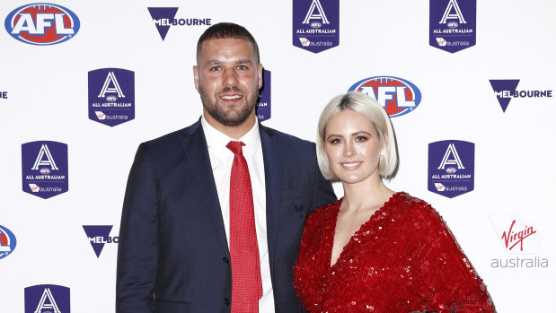 Fully fit: Lance Franklin, with wife Jesinta, says he will be ready for Sydney's elimination final.