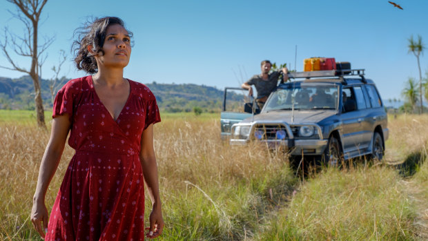 Miranda Tapsell and Gwilym Lee in a scene from <i>Top End Wedding</i>.