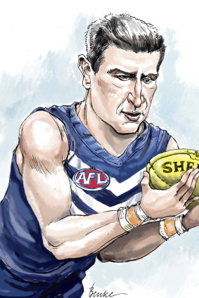 AFL great and Dockers legend Matthew Pavlich is hoping research on his brain can help unlock the secrets of concussion's long-term impact. Illustration: Joe Benke