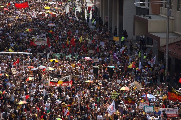 More than 10,000 marched through Sydney to mark January 26 as Invasion Day. 