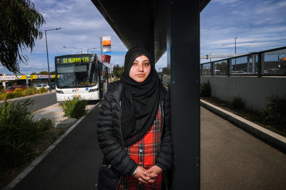 Syeda Zahra at St Albans where she commutes to for work. She spends $24 on Uber to get from a housing estate to Rockbank train station to get to work because there are no buses.
