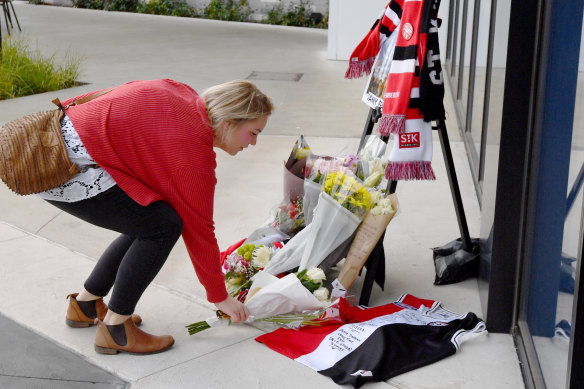 Fans left tributes for Danny Frawley at Moorabbin on Tuesday morning.