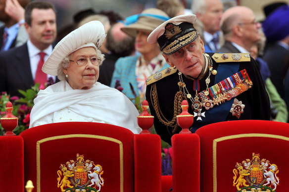 The Queen and Prince Philip in the royal barge during the Diamond Jubilee Pageant on the Thames, June 2012. Michael Pratt wasn’t far behind.