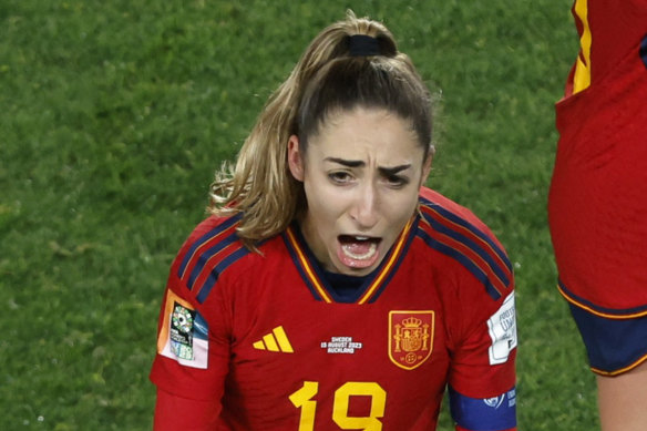 Spanish captain Olga Carmona celebrates at full time.