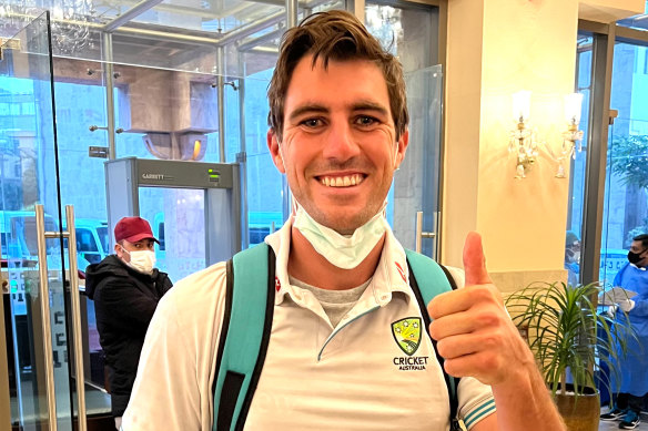 Pat Cummins is all smiles after their arrival in Pakistan.