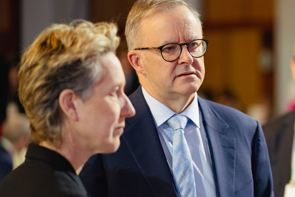 ACTU secretary Sally McManus and Prime Minister Anthony Albanese at the jobs summit in September.